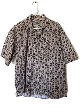 NAK Vintage Geometric Print Short Sleeve Cotton Button-Up Shirt
